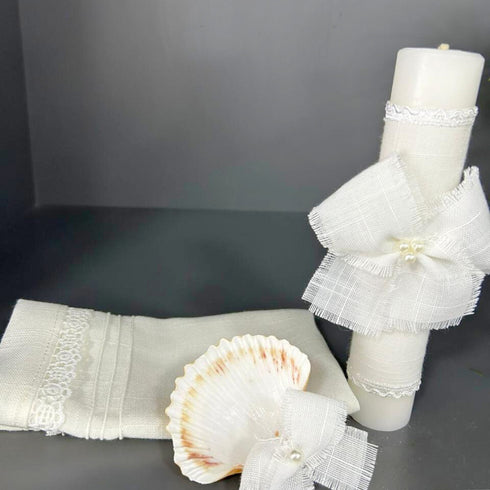 Kit de bautizo lino con perlas