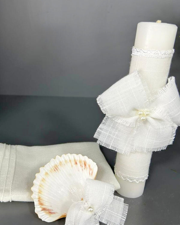 Kit de bautizo lino con perlas